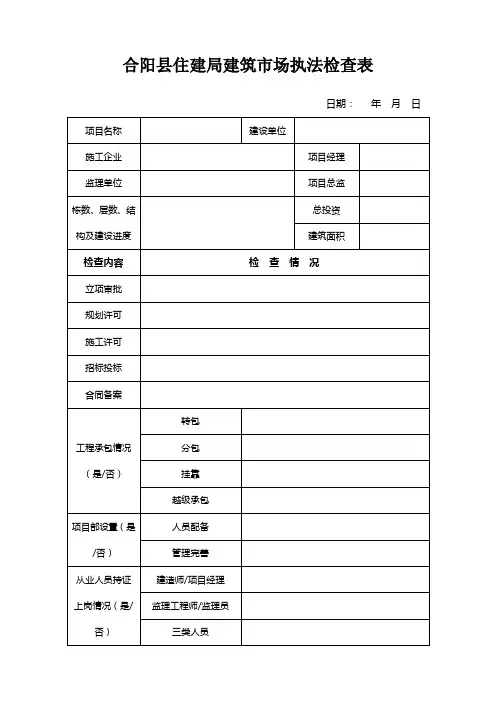 建筑市场施工质量安全执法检查表