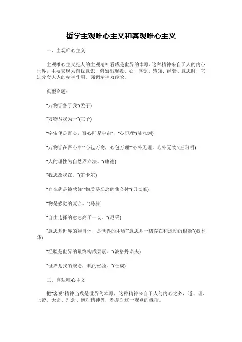 哲学主观唯心主义和客观唯心主义