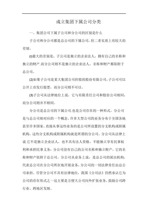 成立集团下属公司分类