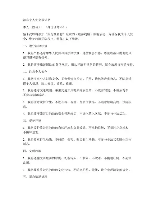 游客个人安全承诺书模板
