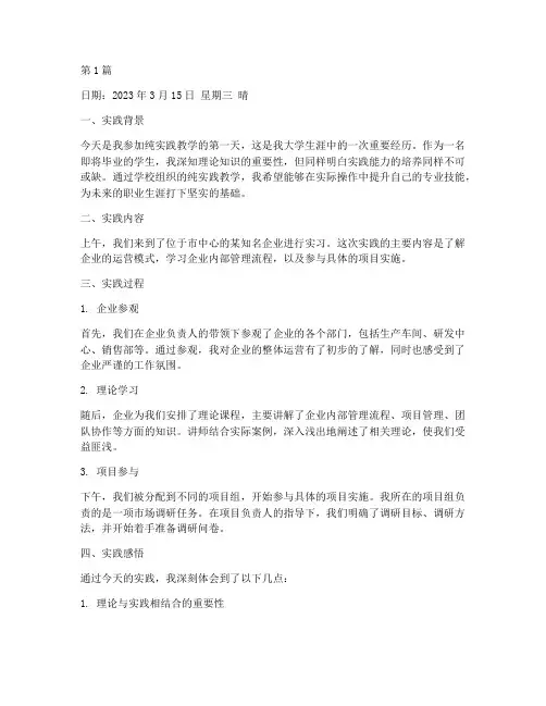 纯实践教学学生日志记录(3篇)