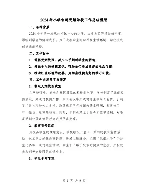 2024年小学创建无烟学校工作总结模版(3篇)