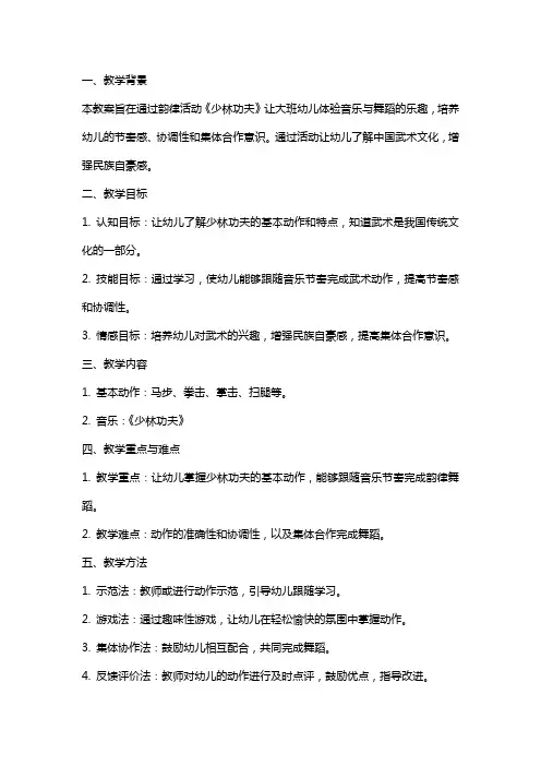 新幼儿园教案大班韵律活动《少林功夫》反思