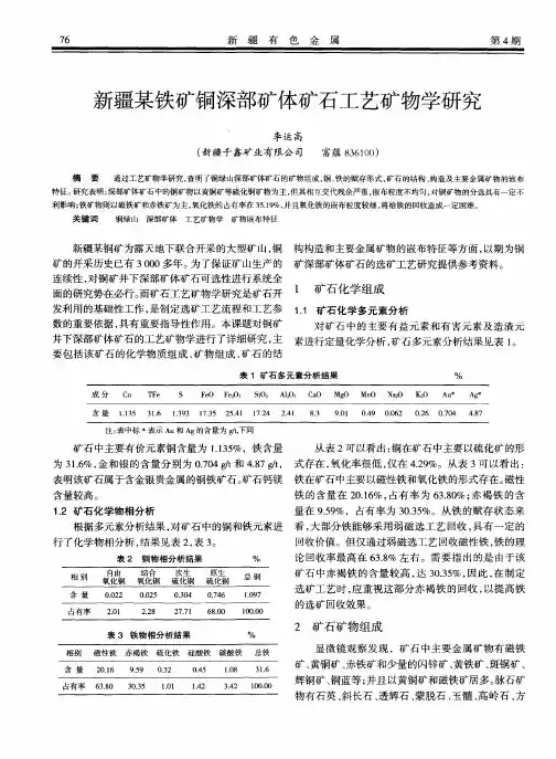 新疆某铁矿铜深部矿体矿石工艺矿物学研究