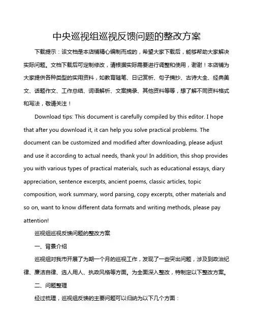 中央巡视组巡视反馈问题的整改方案