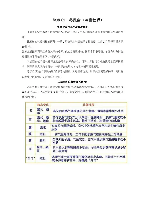 2022年高考地理二轮复习_热点专题01_冬奥会(冰雪世界)(学生版)