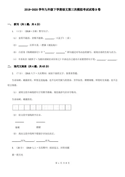 2019-2020学年九年级下学期语文第三次模拟考试试卷B卷
