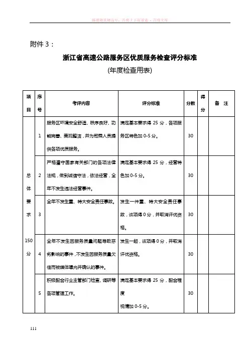 浙江省高速公路服务区优质服务检查评分标准