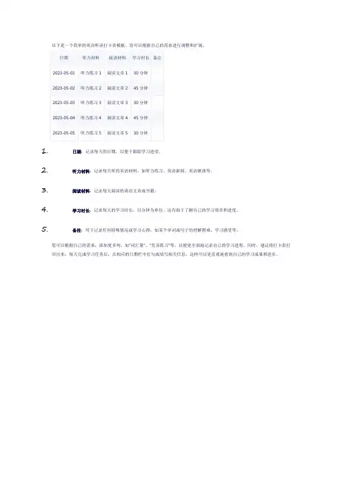英语听读打卡表模板