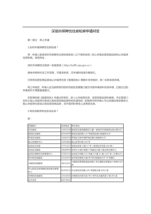 深圳市保障性住房轮候申请问答