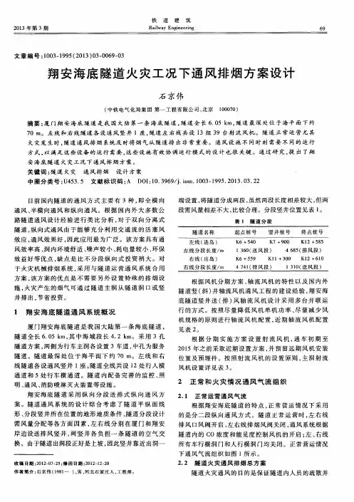 翔安海底隧道火灾工况下通风排烟方案设计