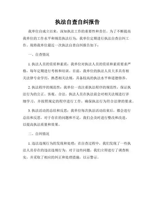 执法自查自纠报告
