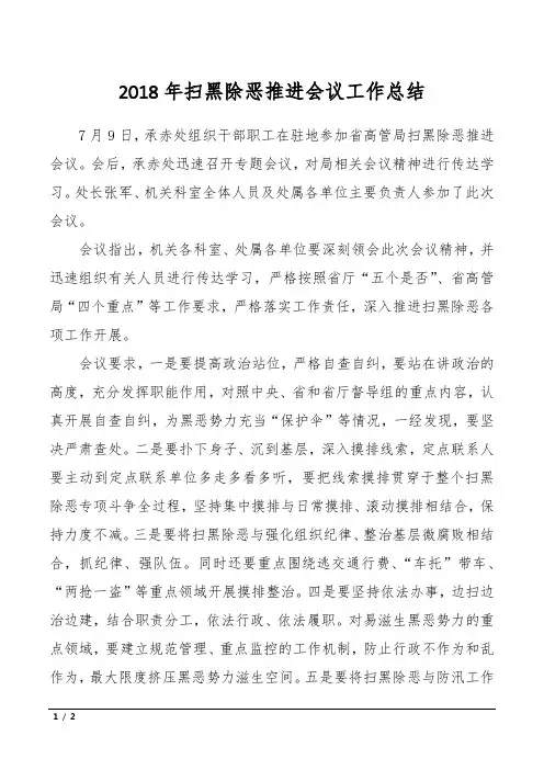 2018年扫黑除恶推进会议工作总结