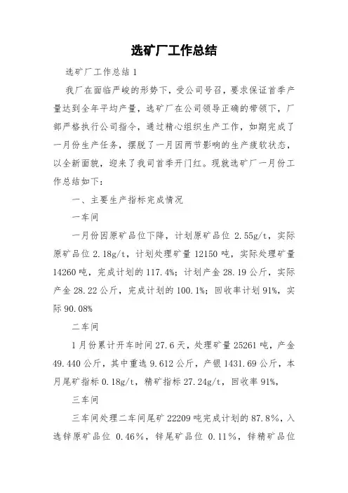 选矿厂工作总结