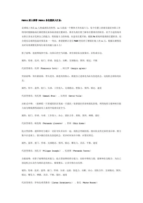 FM2011各位置能力要求