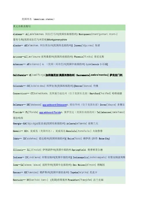 美国州名(中英文对照,含音标)