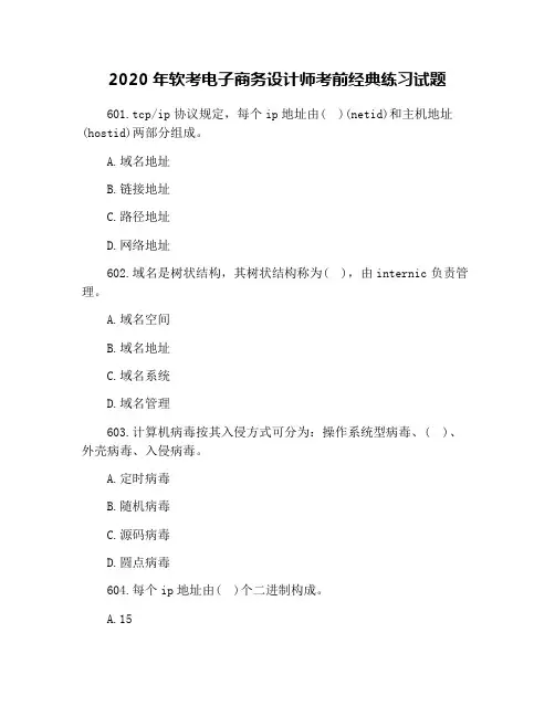 2020年软考电子商务设计师考前经典练习试题