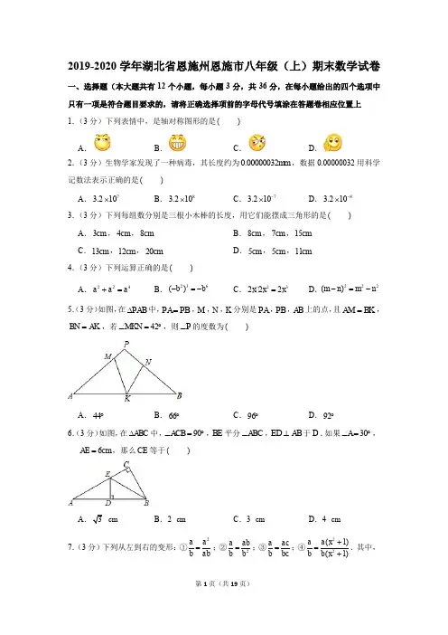2019-2020学年湖北省恩施州恩施市八年级(上)期末数学试卷