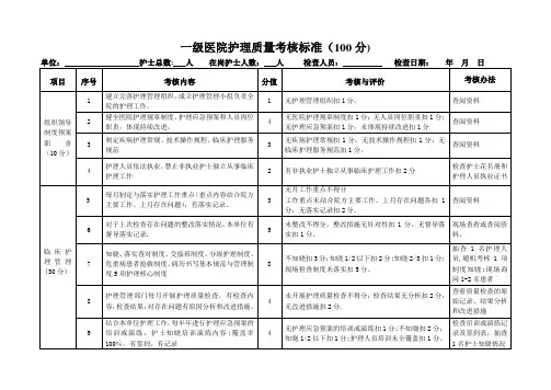一级医院护理质量考核标准
