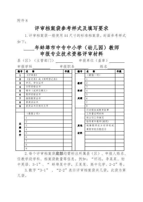 2020年职称 评审档案袋参考样式及填写要求