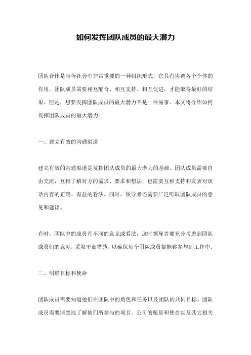 如何发挥团队成员的最大潜力