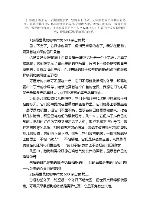 描写雪景的初中作文600字左右