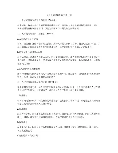 人才发展规划年度工作计划