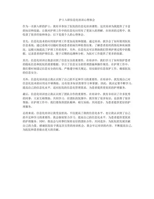 护士入职信息化培训心得体会