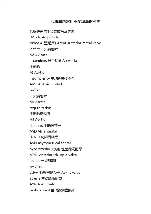 心脏超声常用英文缩写附对照