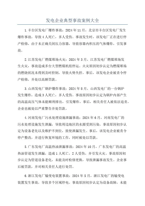 发电企业典型事故案例大全