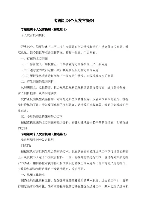 专题组织个人发言提纲