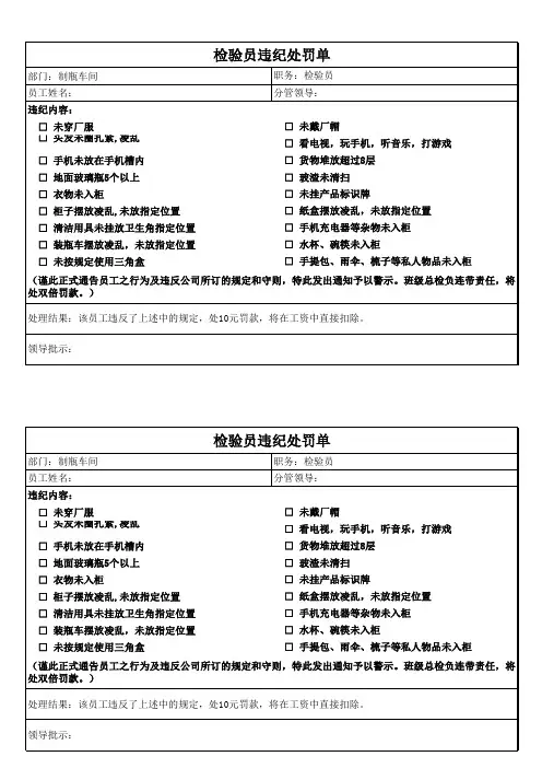 检验员违纪处罚单
