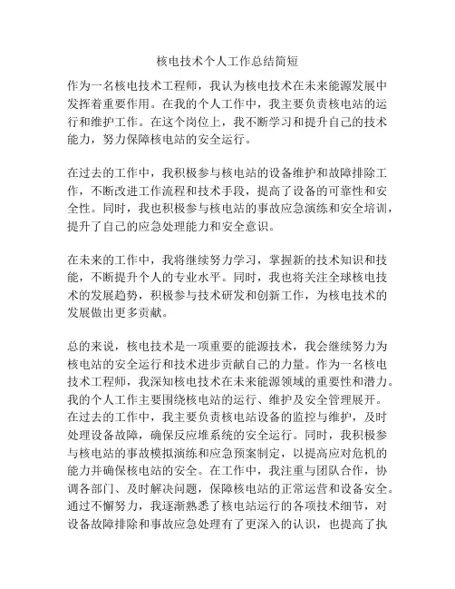 核电技术个人工作总结简短