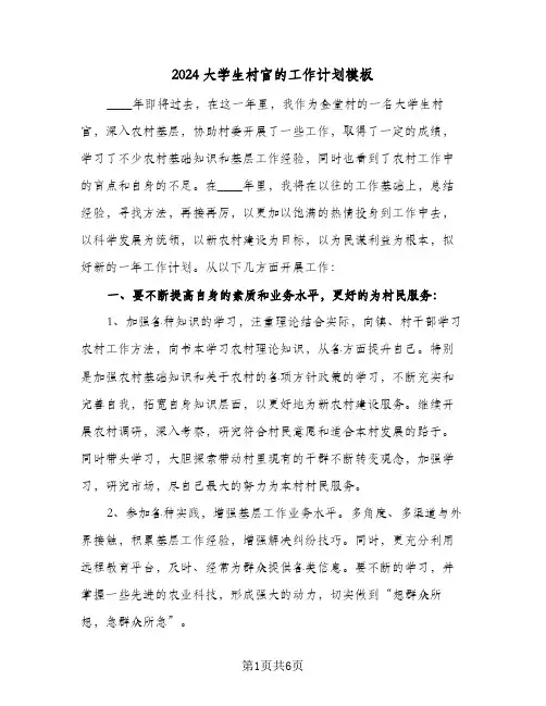 2024大学生村官的工作计划模板(三篇)