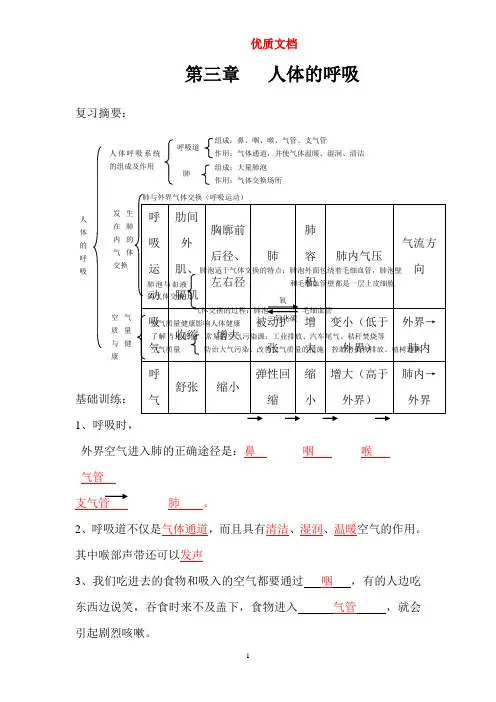 《人体的呼吸》练习及答案  参赛 最新
