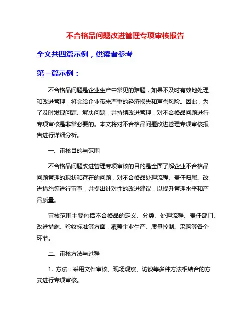 不合格品问题改进管理专项审核报告