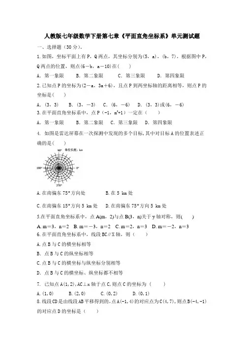 人教版七年级数学下册第七章《平面直角坐标系》单元测试题