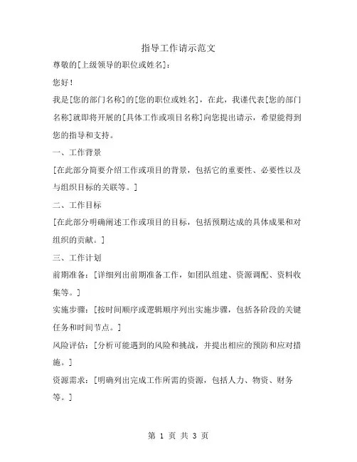 指导工作的请示范文