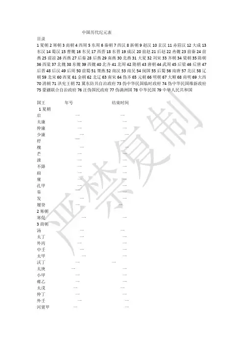 中国历代纪元表
