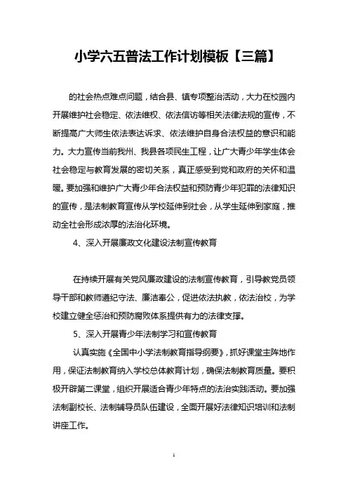 小学六五普法工作计划模板【三篇】