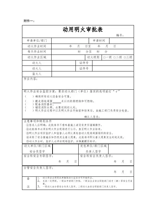 动用明火审批单