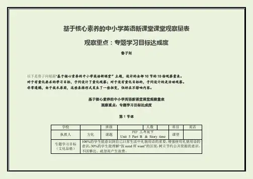 基于核心素养的中小学英语新课堂课堂观察量表
