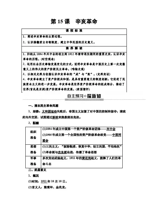 高中岳麓版历史必修1 第4单元 第15课 辛亥革命 (1)
