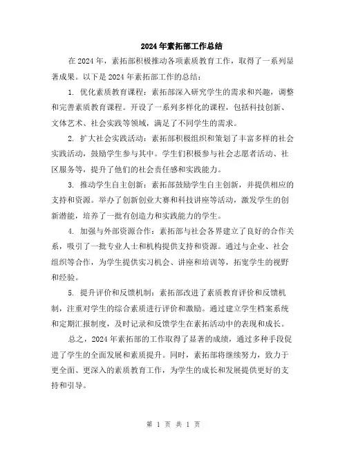 2024年素拓部工作总结