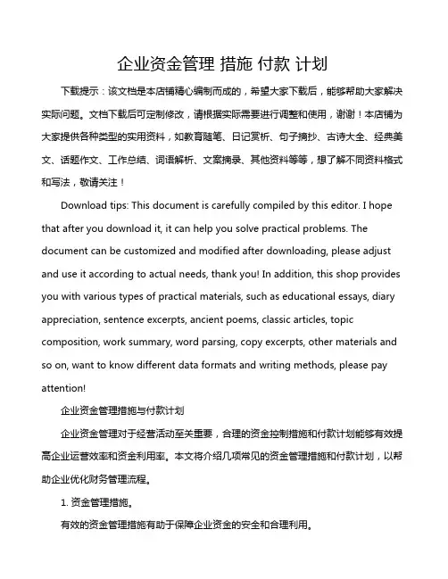 企业资金管理 措施 付款 计划