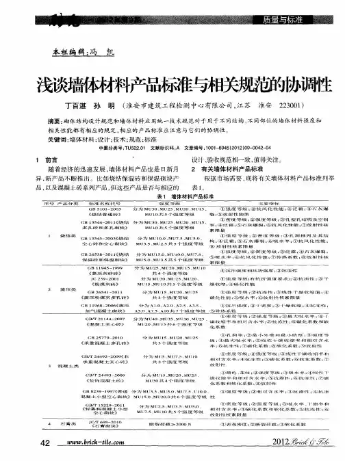 浅谈墙体材料产品标准与相关规范的协调性