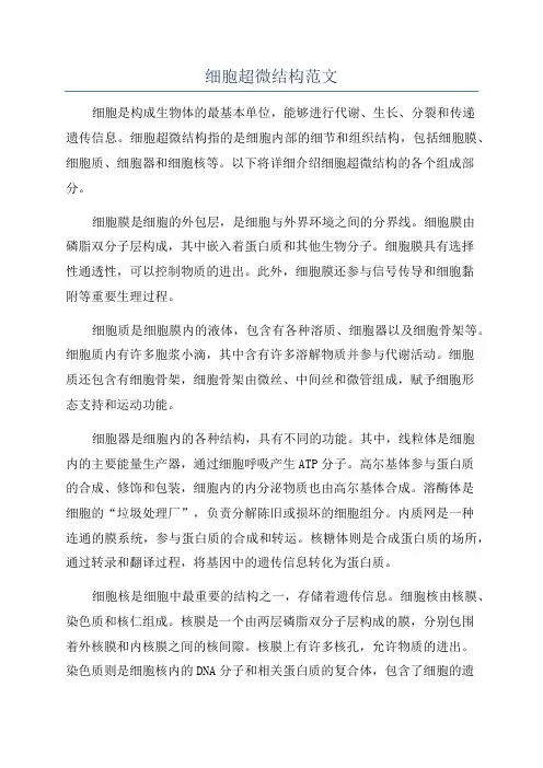 细胞超微结构范文