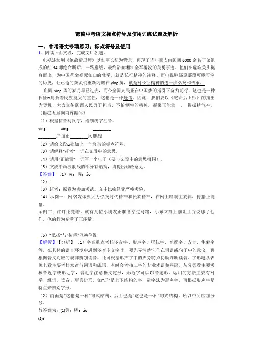 部编中考语文标点符号及使用训练试题及解析