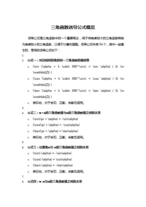 三角函数诱导公式概览