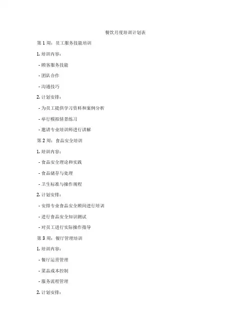 餐饮月度培训计划表